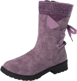 AMDBEL Winter Boots for Women Snow, Women's Mid Calf Flat Ankle Booties for Cowgirl Side Zip Buckle Strappy Shoes Snow Boots