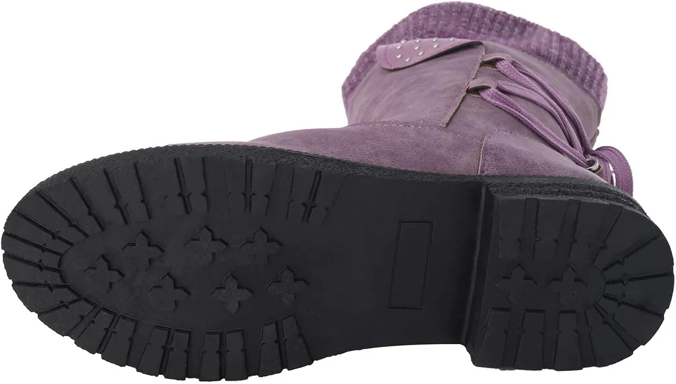 AMDBEL Winter Boots for Women Snow, Women's Mid Calf Flat Ankle Booties for Cowgirl Side Zip Buckle Strappy Shoes Snow Boots
