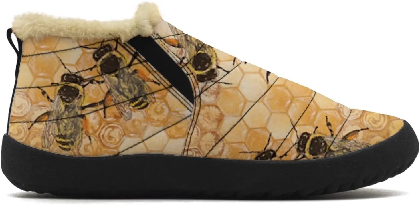 Bee Shoes for Women Men Snow Boots Winter Low Top Fashion Sneakers Slip on Ankle Booties Valentines Day Gifts