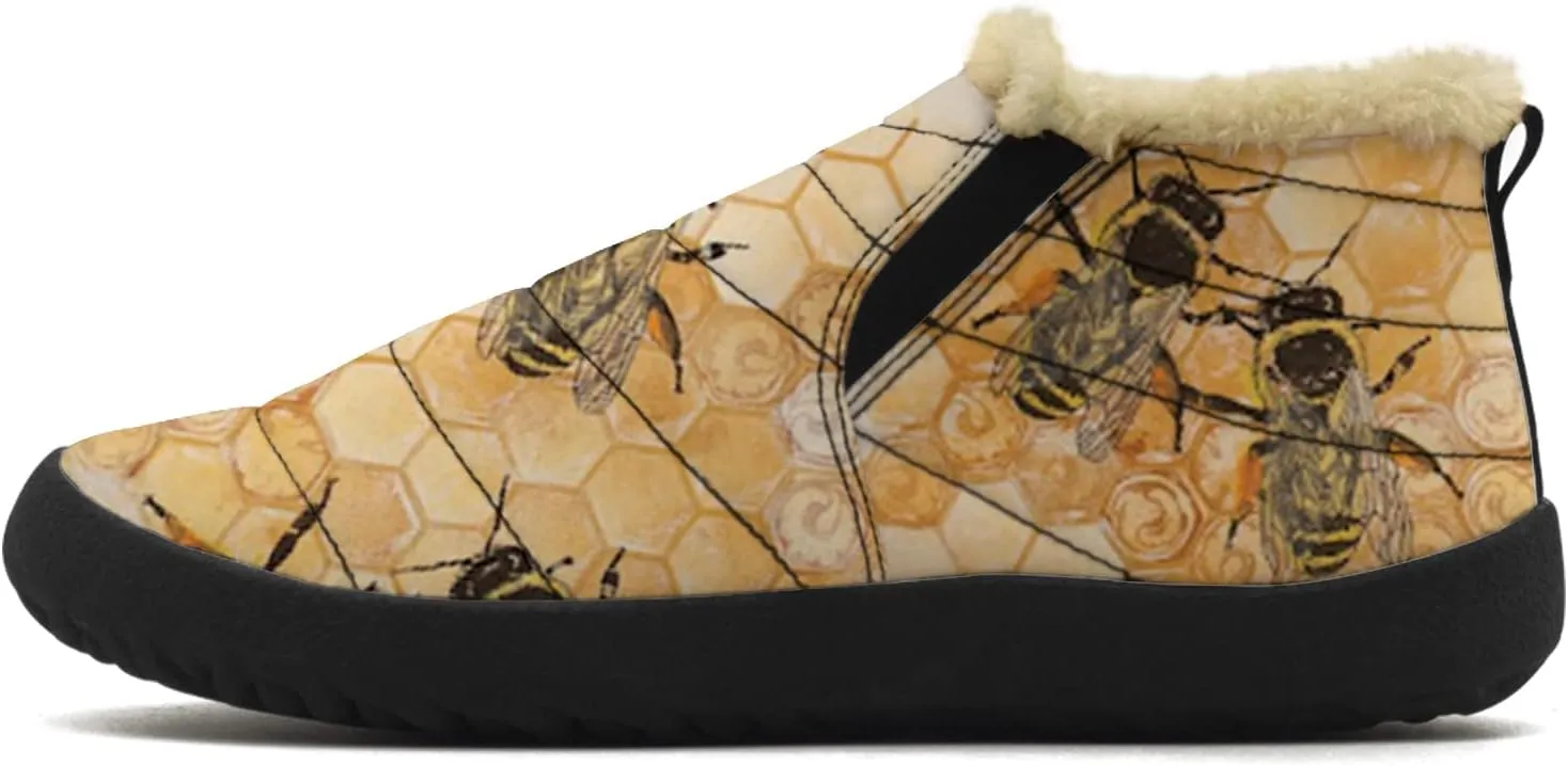 Bee Shoes for Women Men Snow Boots Winter Low Top Fashion Sneakers Slip on Ankle Booties Valentines Day Gifts