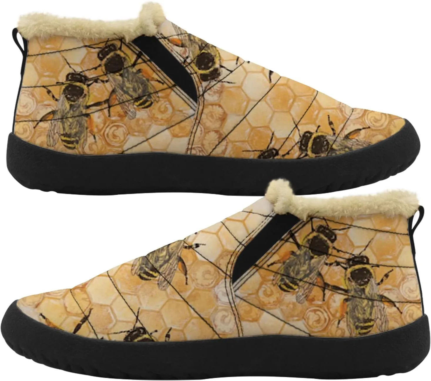 Bee Shoes for Women Men Snow Boots Winter Low Top Fashion Sneakers Slip on Ankle Booties Valentines Day Gifts