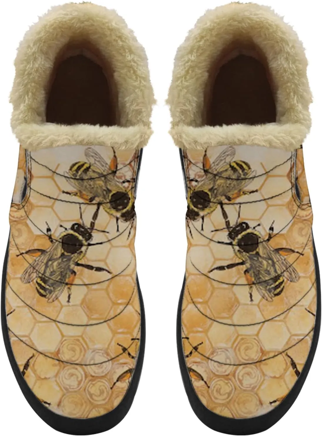 Bee Shoes for Women Men Snow Boots Winter Low Top Fashion Sneakers Slip on Ankle Booties Valentines Day Gifts