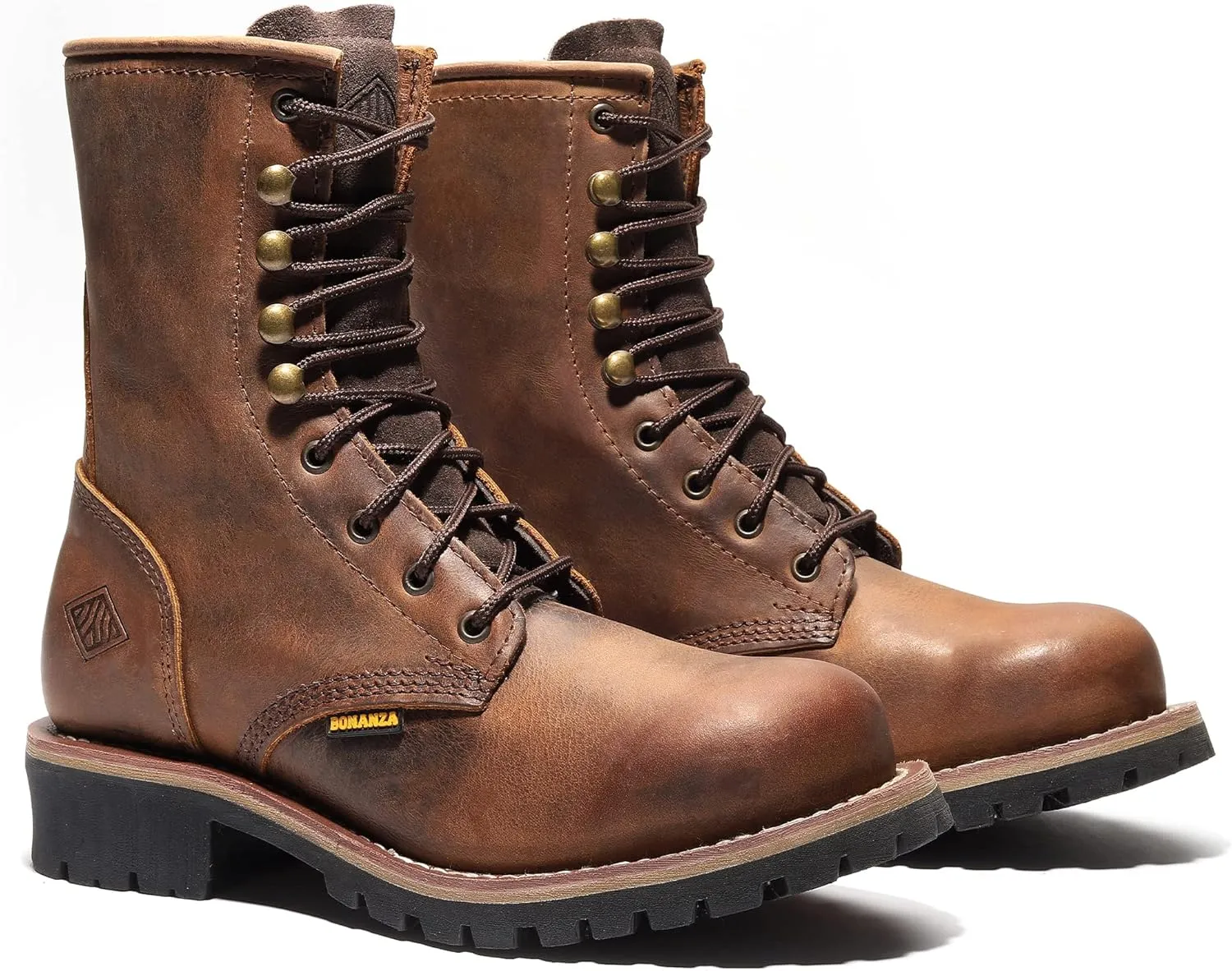 Bonanza Boots Sierra Logger 9" Work Boots for Men - Premium Leather Steel Toe Boots with Slip and Oil Resistant Rubber Outsole