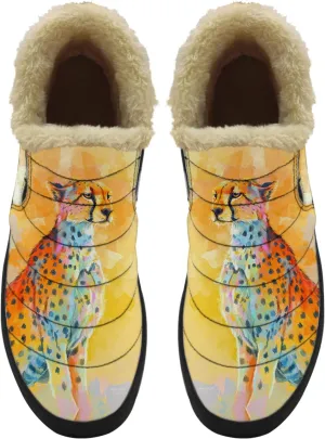 Cheetah Shoes for Women Men Snow Boots Winter Low Top Fashion Sneakers Slip on Ankle Booties Valentines Day Gifts