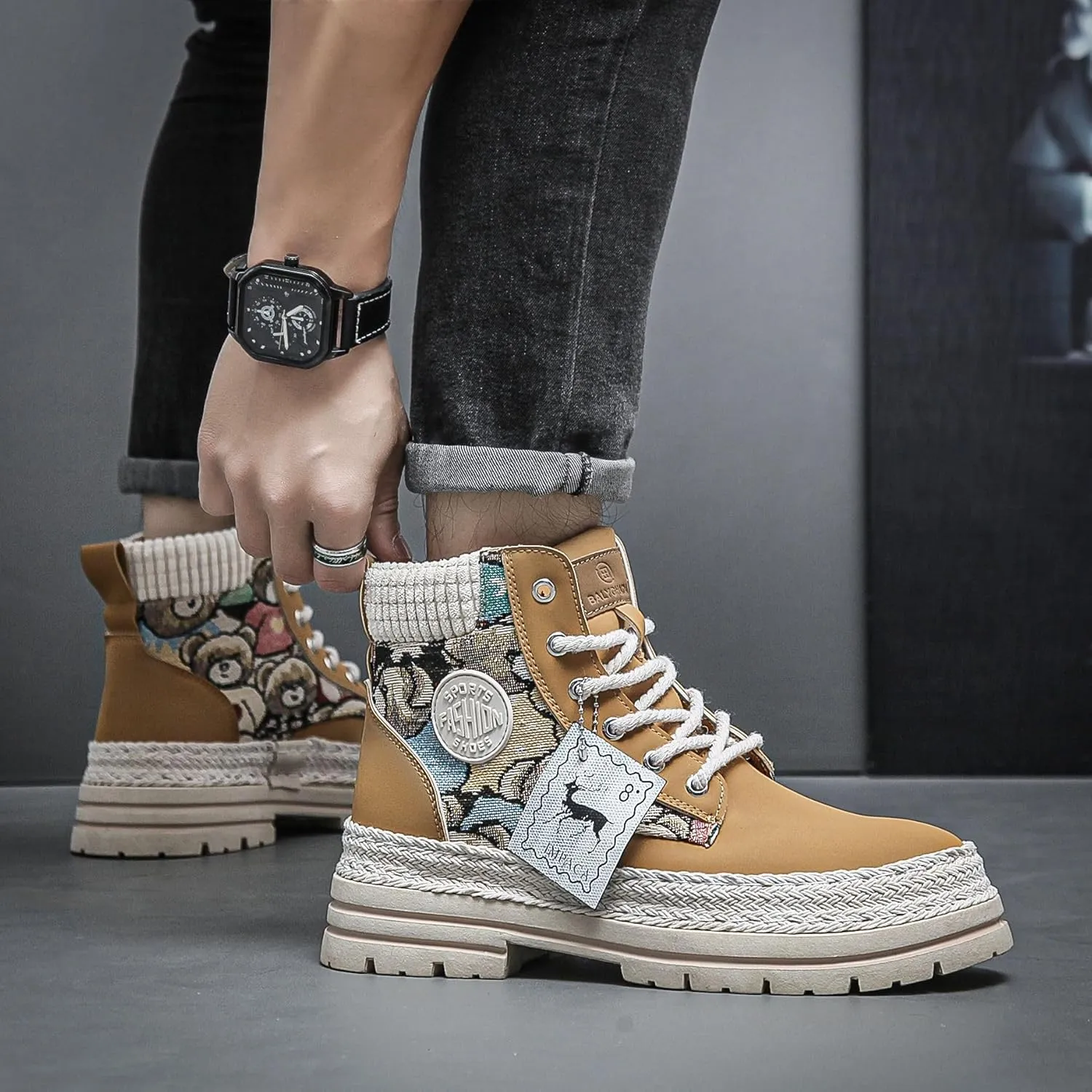 Men's High-top Boots with Non-Slip Soles for Outdoor Walking in Any Season