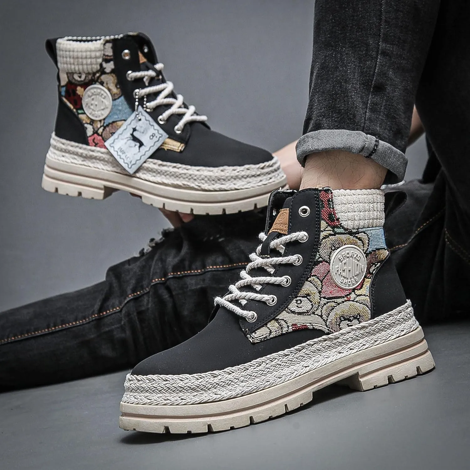 Men's High-top Boots with Non-Slip Soles for Outdoor Walking in Any Season