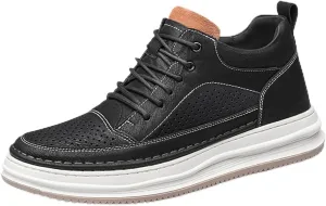Mens High Top Elevator Boots, Fashion Walking Business Trainers Comfort Leather Non-Slip Hiking Sneakers