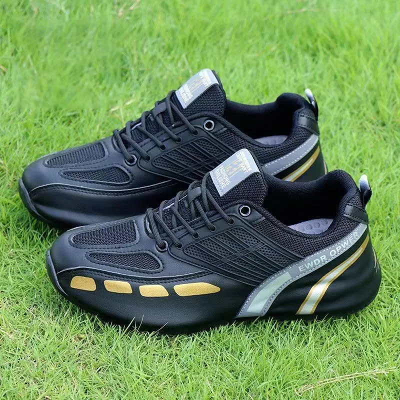 Plus Size Comfortable Striped Hiking Shoes for Men - Breathable, Waterproof, Low-top, Lace-up, Outdoor Training, Camping Sneakers for All Seasons