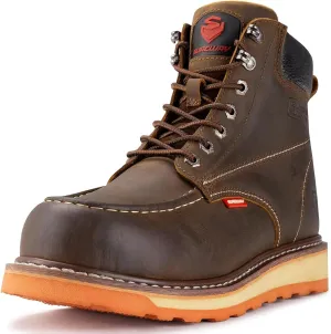 SUREWAY Mens Heavy Duty Soft/Composite/Steel Toe Work Boots for Men-Comfortable,Goodyear Welt,Full Grain Leather,6 in Wedge Moc Toe Construction Boots/Shoes,Soft Toe Brown,Size 13