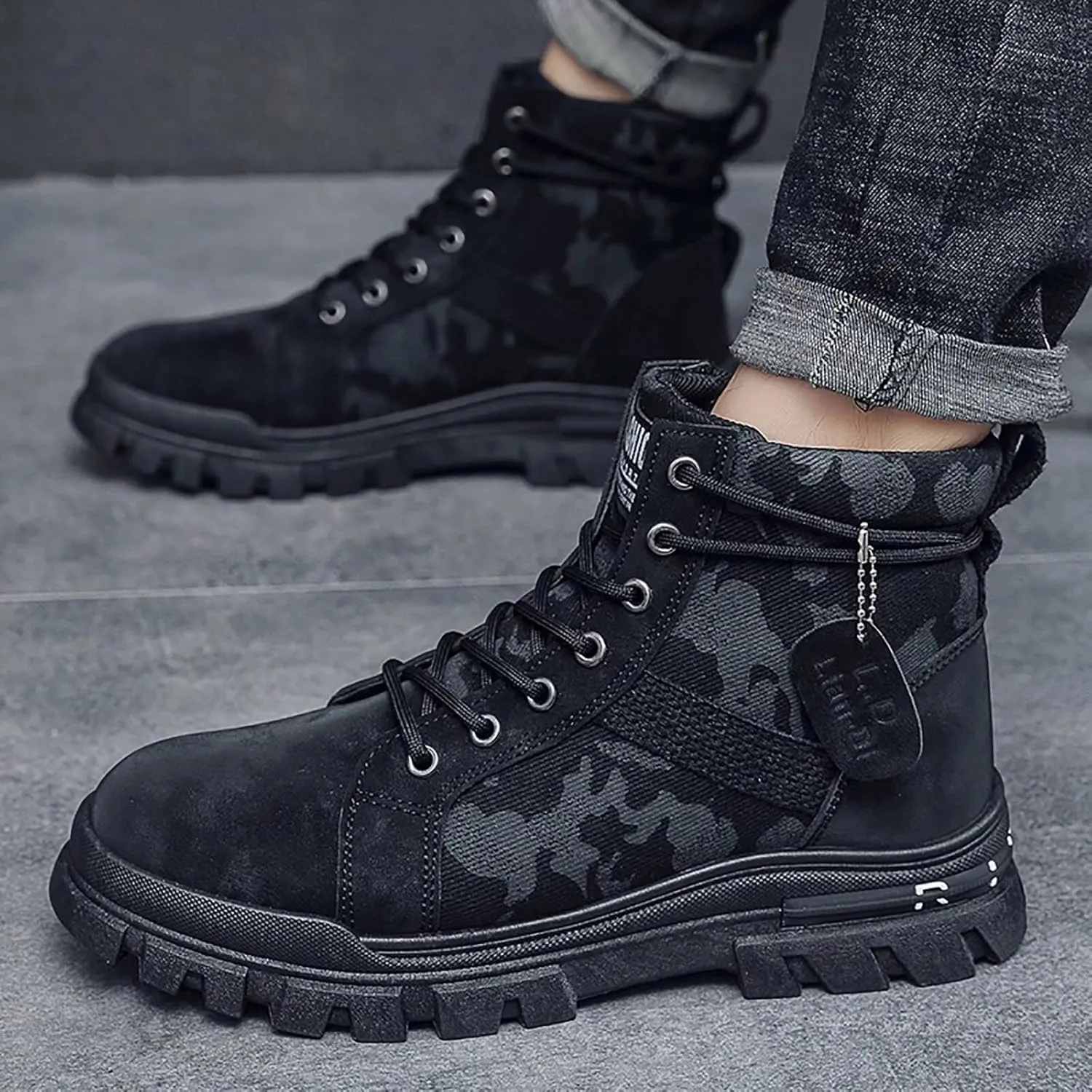 TERBOFIN Men's Fashion Boots High-top Hiking Shoes for Men Canvas Casual Boots for Work Outdoor Camouflage Upper