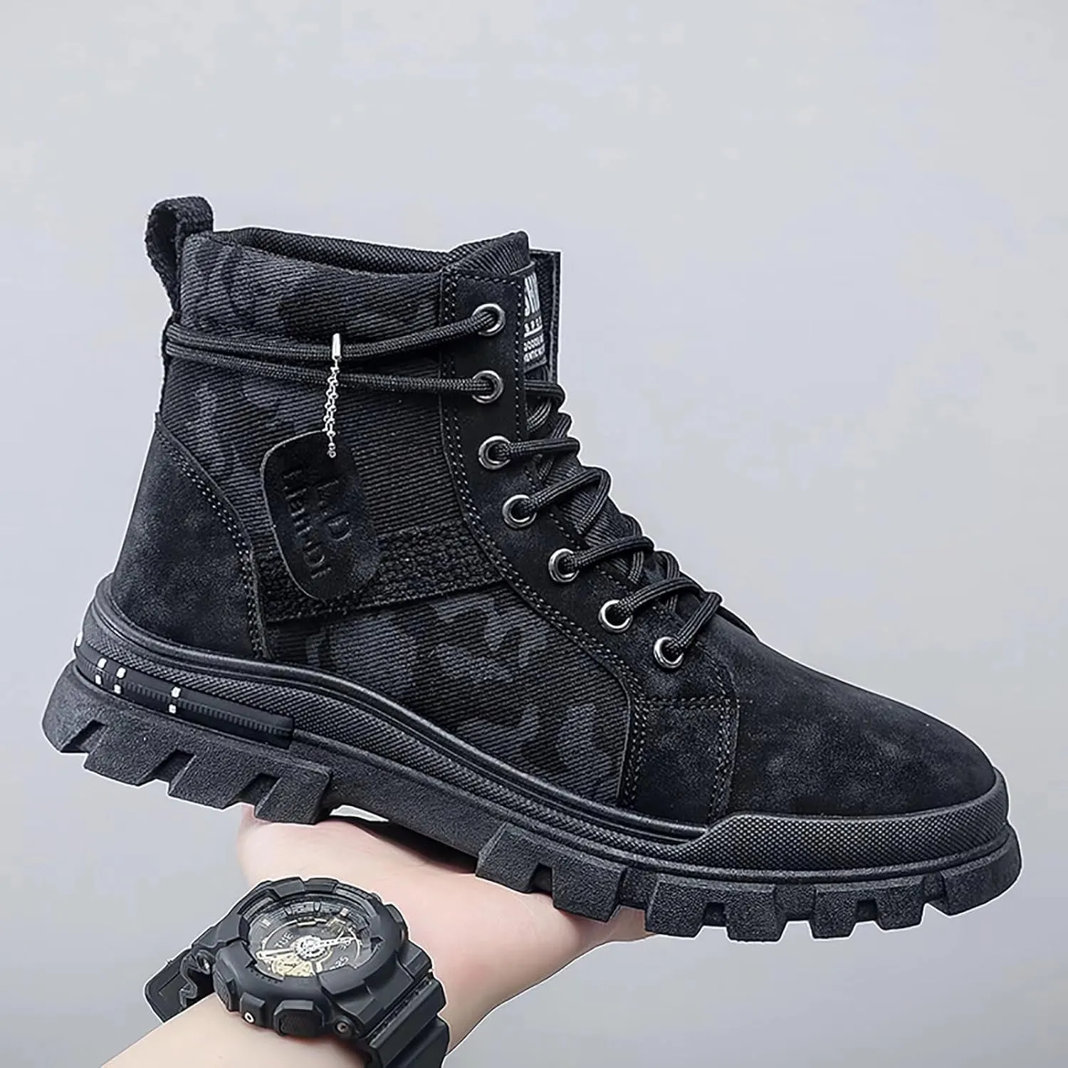 TERBOFIN Men's Fashion Boots High-top Hiking Shoes for Men Canvas Casual Boots for Work Outdoor Camouflage Upper