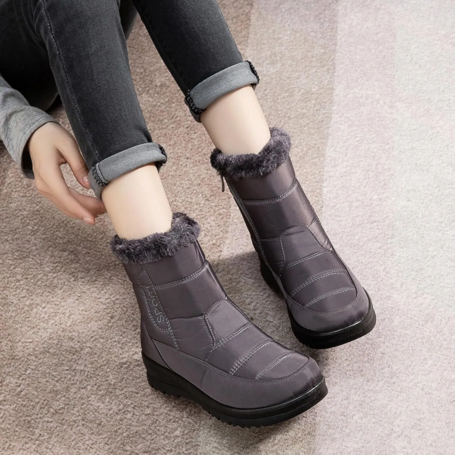 Winter Snow Shoes for Women,Fashion Trekking Cold-Weather Fur Boots for Women Winter,Comfortable Lightweight Warm Snow Boots for Women,Slip Resistant